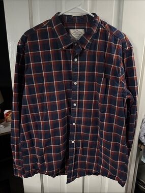 St. John's Bay Navy and Red Plaid Button-Down Shirt